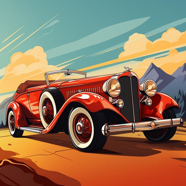 Photo vintage car in cartoon design