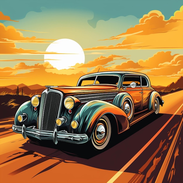 Vintage car in cartoon design