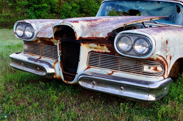 Vintage car on field