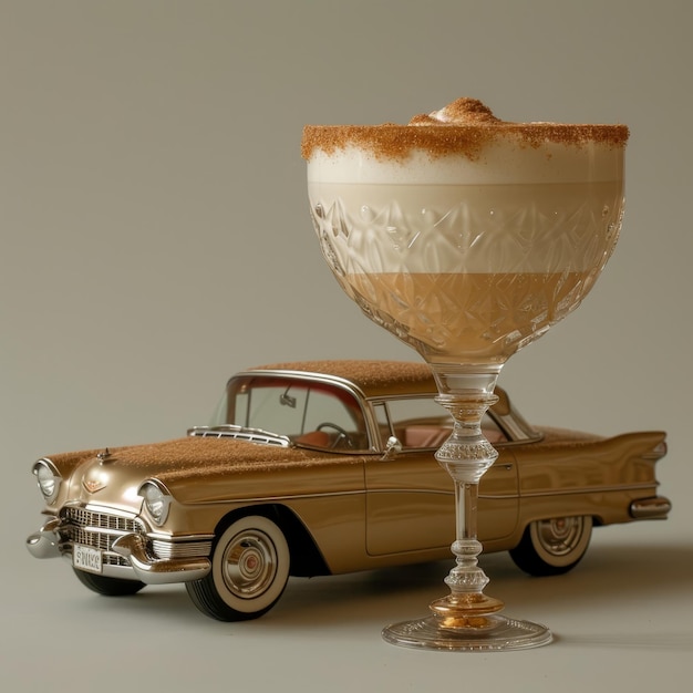 Vintage Car and Goblet With Drink