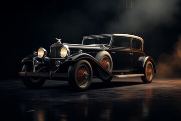 A vintage car is depicted on a dark background in a side view | Premium AI-generated image