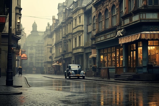 A vintage car is parked on the street