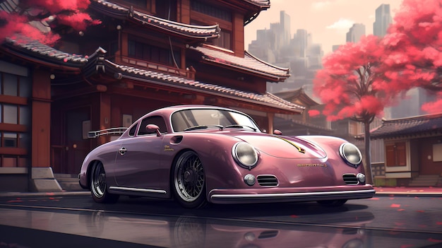 vintage car on a japanese scene