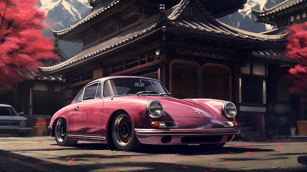 vintage car on a japanese scene