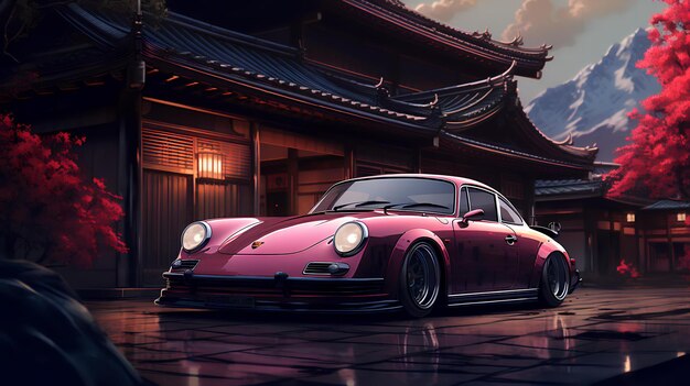 Photo vintage car on a japanese scene