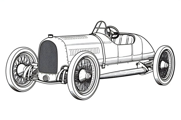写真 白い背景のイラストの手描きのヴィンテージカー