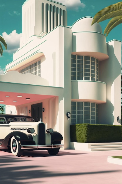 Vintage car parked in front of a building generative ai