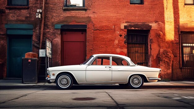 Photo vintage car parked in old building with brick wall