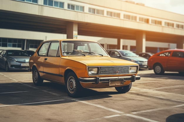 Vintage car parked in a parking lot Vintage filter applied Car parked at outdoor parking lot Used car for sale and rental service AI Generated