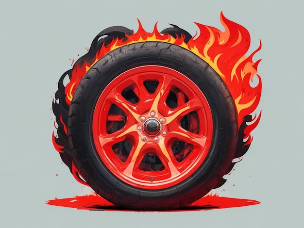 Photo vintage car tire with wavy fire flame