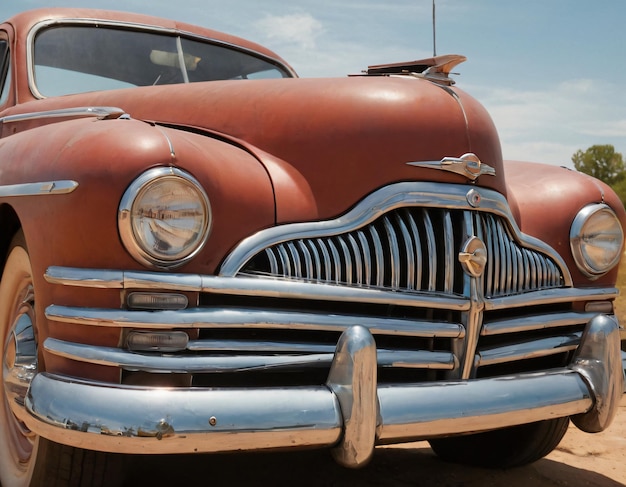 a vintage car with a silver grill and a silver grill