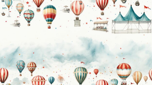 Vintage Carnival Rides Watercolor Style Seamless Pattern AI Generated