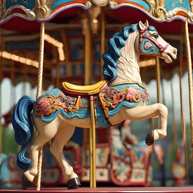 Foto un cavallo da giostra d'epoca adornato di colori vivaci e motivi intricati