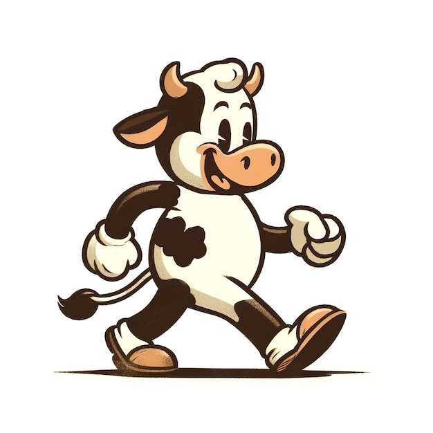 ヴィンテージの漫画の牛のマスコットが白い面白いレトロロゴに隔離されています