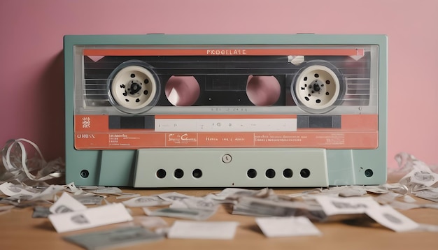 a vintage cassette tape deck with tapes scattered around evoking nostalgia for the era of mixtapes