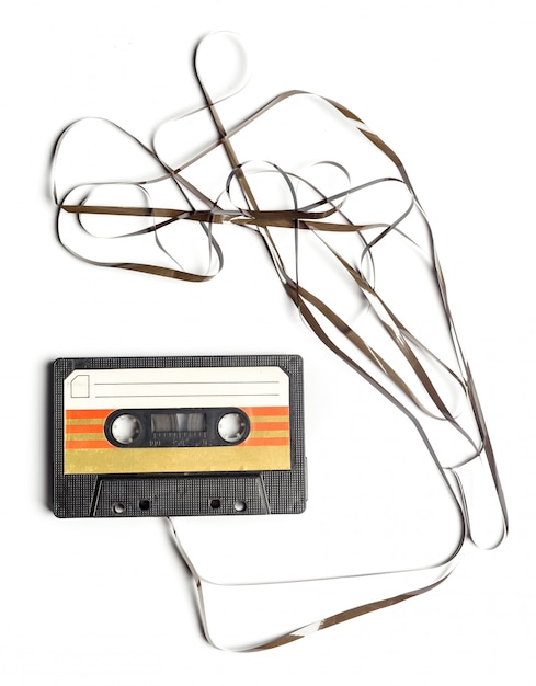 Vintage cassette tape isolated white background