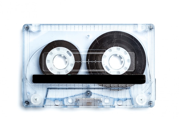 Vintage cassette tape isolated white surface