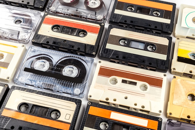 Vintage cassette tape isolated white 