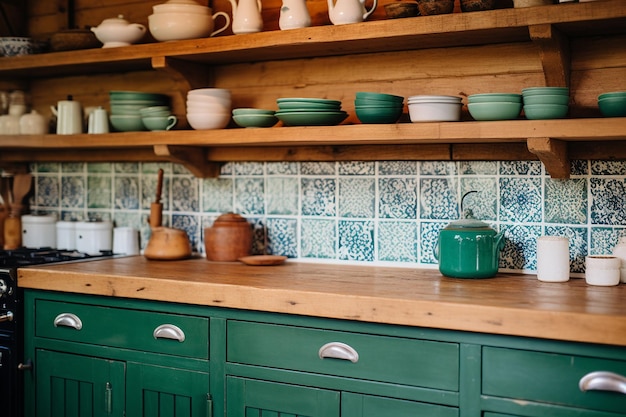 Vintage ceramic tiles in a rustic kitchen