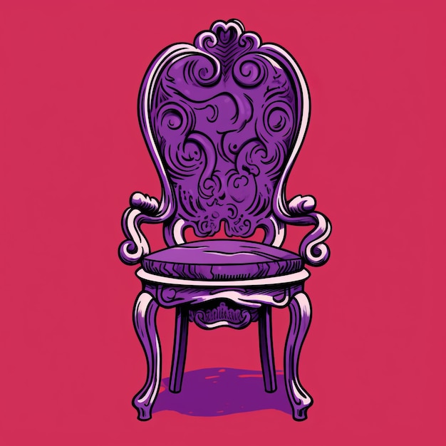 Photo vintage chair illustration in purple on red background