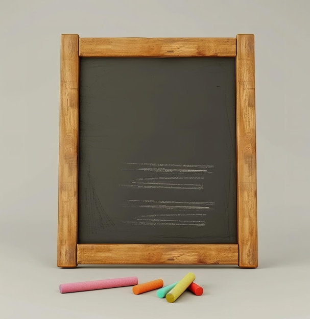 Vintage chalkboard in wooden frame with colorful crayons symbol of learning and creativity ideal for educational and creative concepts