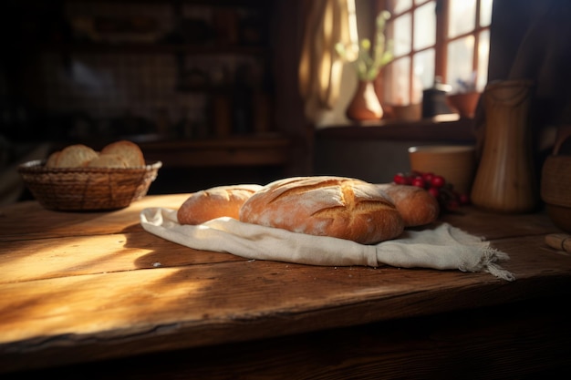 Vintage Charm A Bun on a Wooden Table in the Old Kitchen