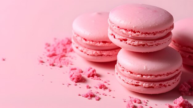 Vintage Charm Closeup of a Stack of Pink Raspberry Macaroons Generative AI