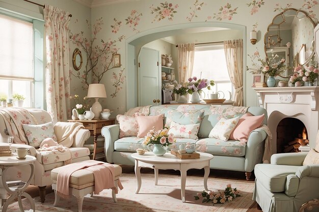 Vintage Charm Cozy Cottage Living Room