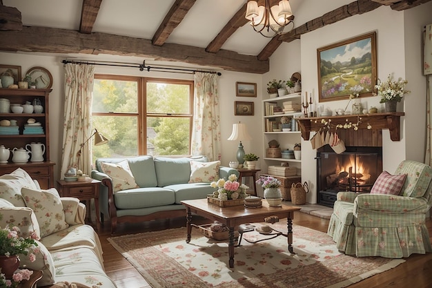 Vintage Charm Cozy Cottage Living Room