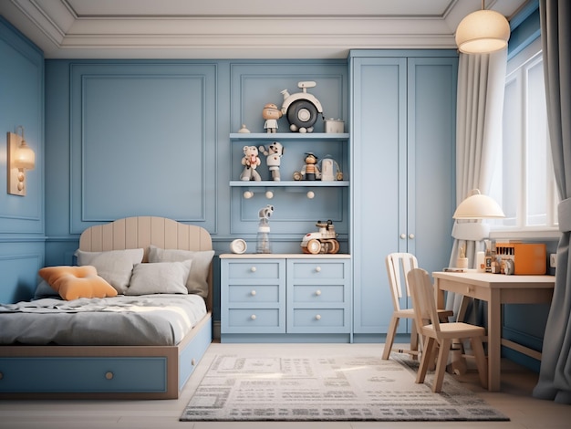 Vintage charm in a kid's room through classic furniture AI Generation