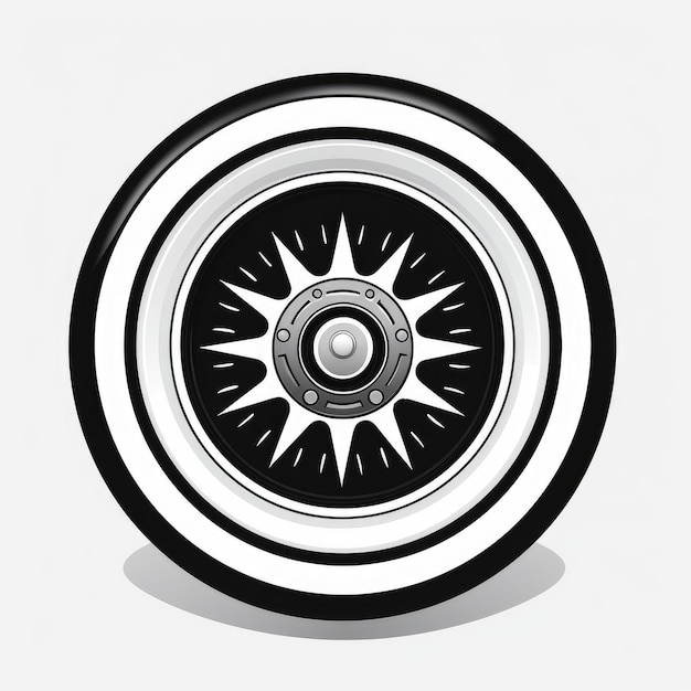 Photo vintage charm stenciled iconography of a monochrome side view car wheel with white wall