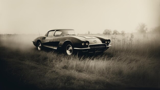 Photo vintage chevrolet corvette classic sports car driving through a grassy field
