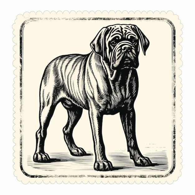 Vintage Chiaroscuro Bulldog illustratie op witte dienblad