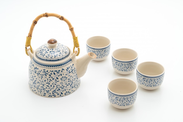 vintage Chinese tea set on white background