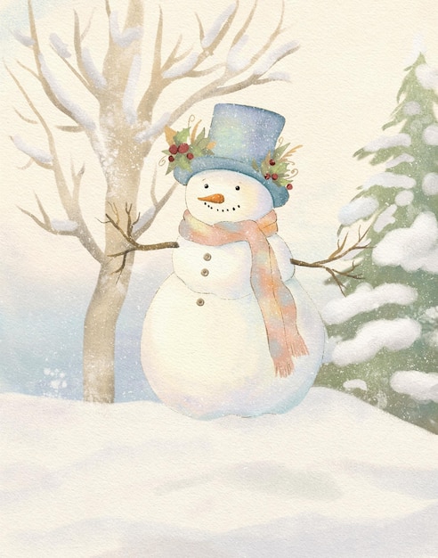 Vintage Christmas card retro snowman greeting vintage card