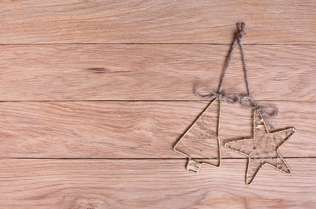 Vintage Christmas decorations on a background of old oak boards