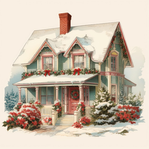 Vintage Christmas farmhouse clipart