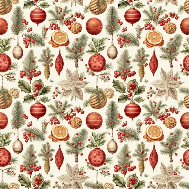 Photo vintage christmas seamless pattern retro cristmas wrapping design christmas srapbooking paper