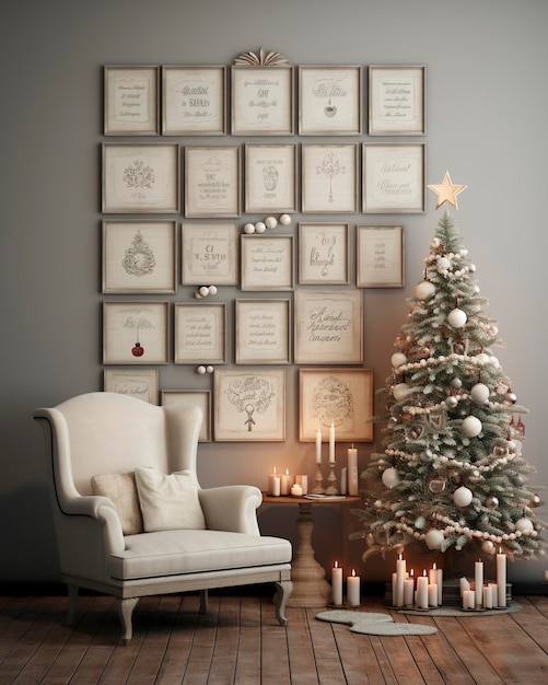 a vintage Christmas wall gallerie mockup maximum of 20 blank frames ultra realistic high definitio