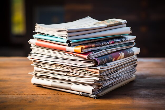 Photo vintage chronicles stack of raw style newspapers