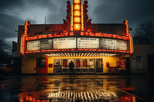 Vintage cinema marquee with classic movie titles Generative AI