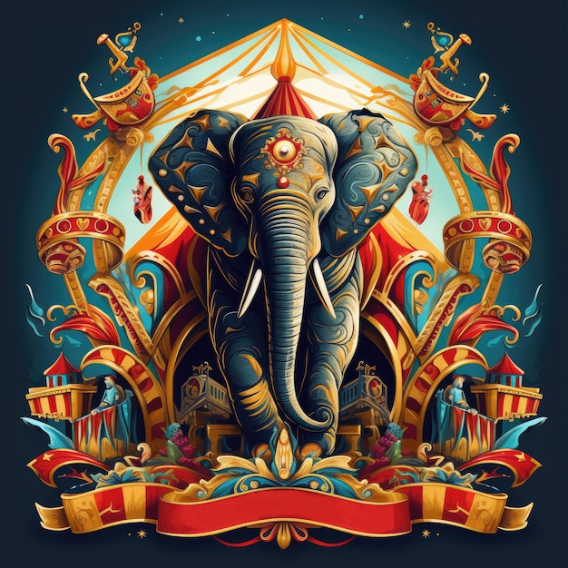 старинный плакат циркового слона