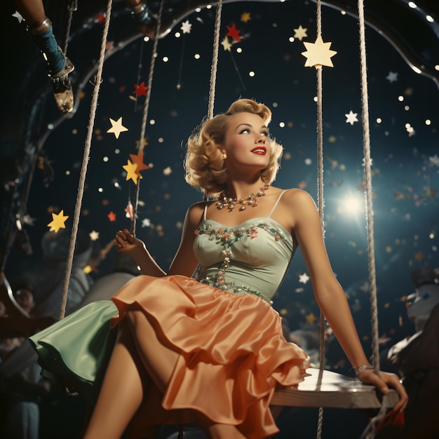 Vintage Circus Starlet on Swing