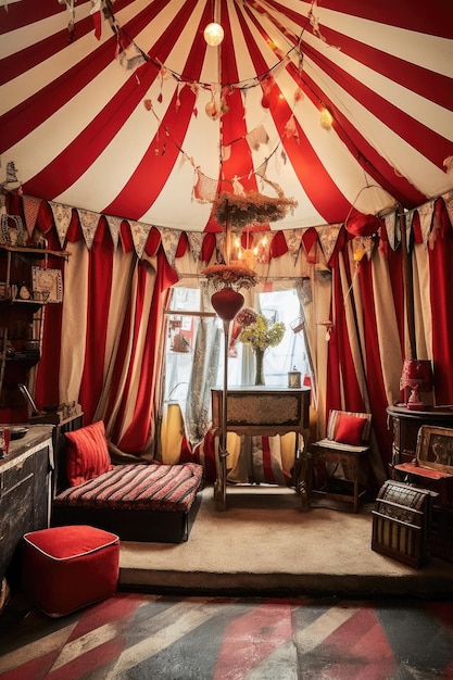 Photo vintage circus tent with oldfashioned decorations created with generative ai