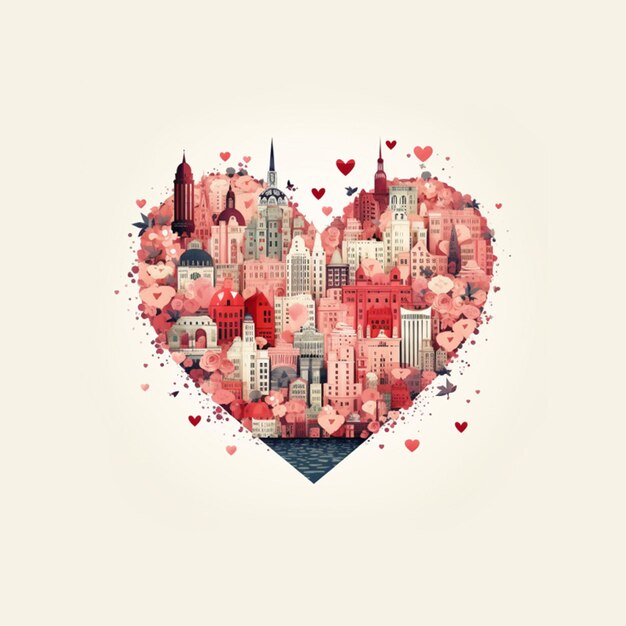 Vintage city on Valentines shape with background