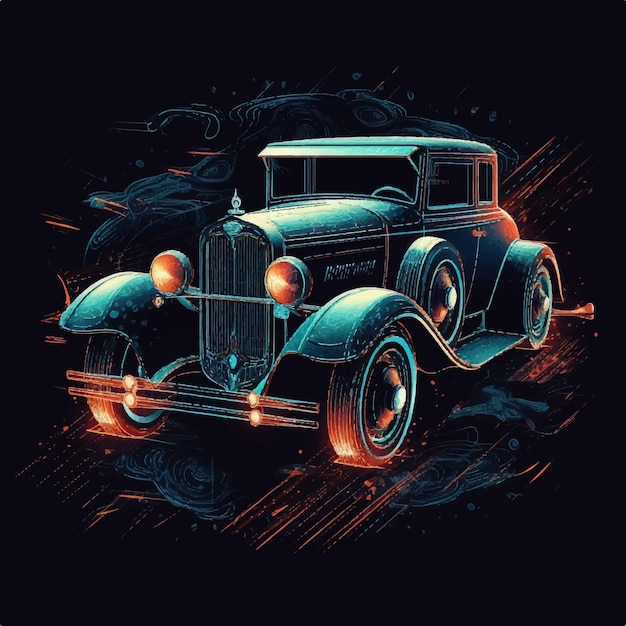 Vintage classic car hand drawn on chalkboard