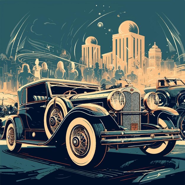 Vintage classic car hand drawn on chalkboard