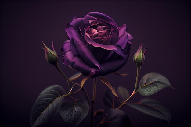 Vintage classic dark purple rose against dark background Generative AI