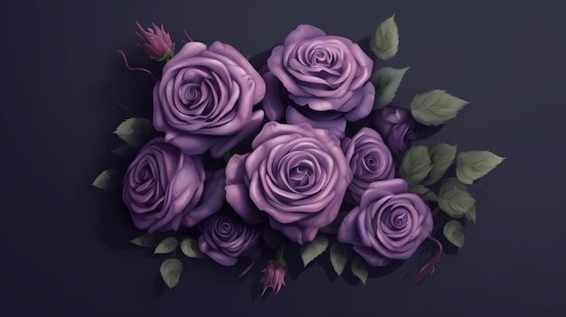 Photo vintage classic deep violet rose bouquet on dark background