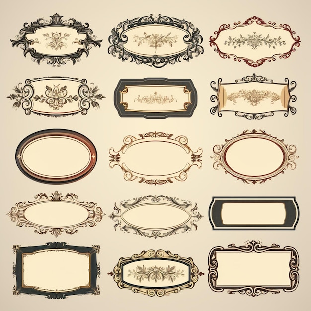 vintage classic label stickers frame set